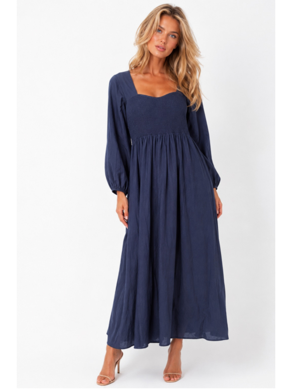 Old Navy Navy Smocked Cotton Maxi Dress Cottagecore Boho Prairie Pockets Modest